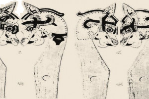 Bilde av Gokstadskipet - dyrehoder på teltet ombord